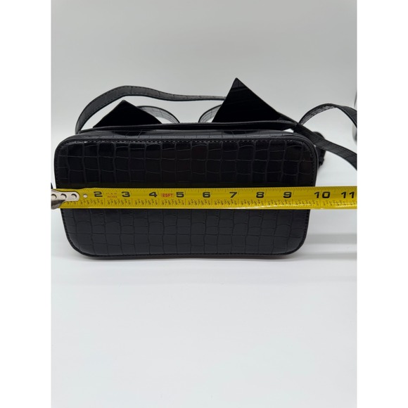 Like Dreams Black Croc Embossed Bow Crossbody Bag Top Handle Handbag - Picture 8 of 13